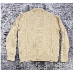 Vintage Scandia Woods Sweater Med Pale Yellow Cream Cable Knit Turtleneck Cotton